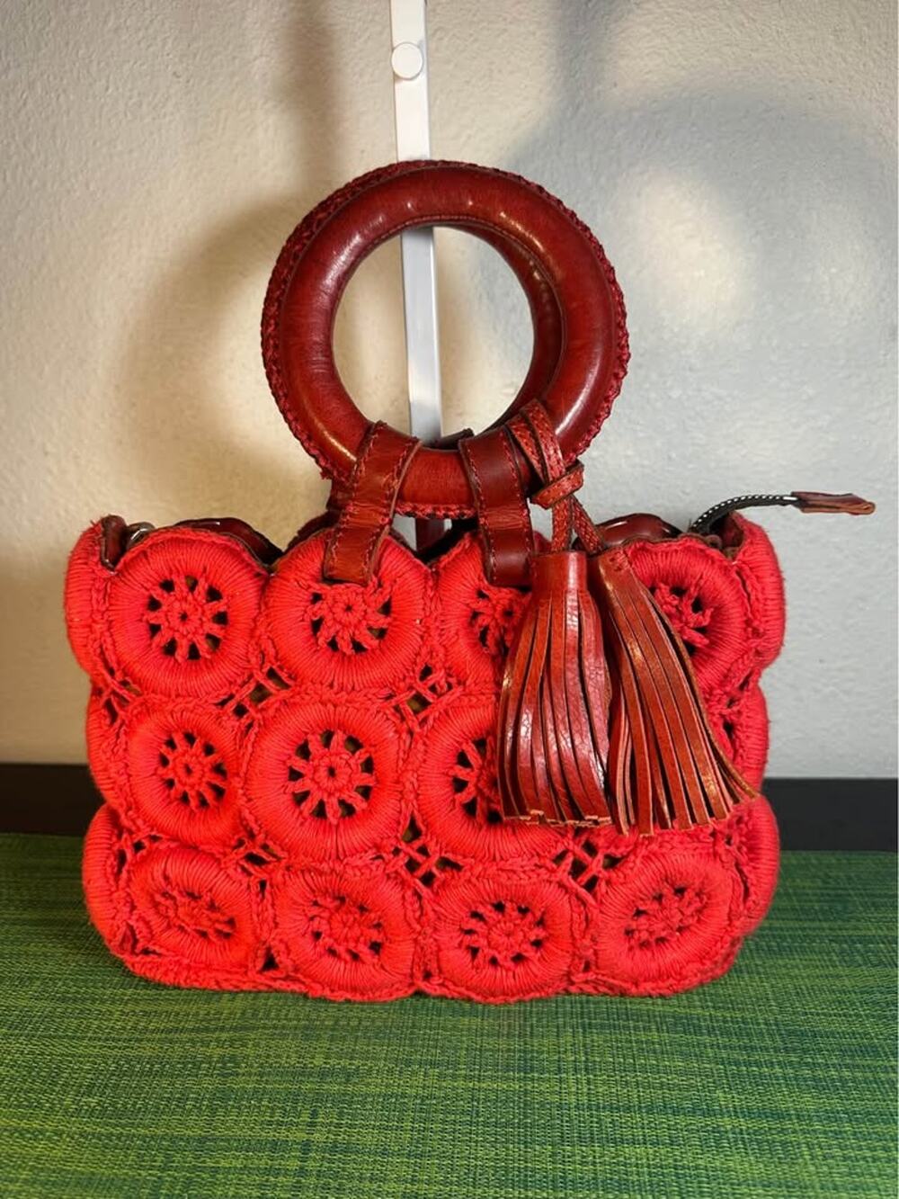Patricia Nash Crochet Vobbia Small Tote Bag — Papaya Red